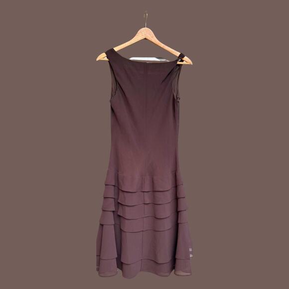 Joseph Ribkoff Cocktail Dress | Brown Chiffon Ruffle | Size 6 | Vintage - Picture 4 of 4
